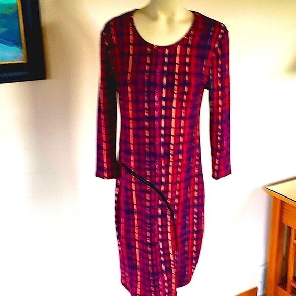 Rachael for Rachael Roy Dress Vintage Y2K diagonal ZIPPERS Red black tie dye  L - Picture 1 of 8